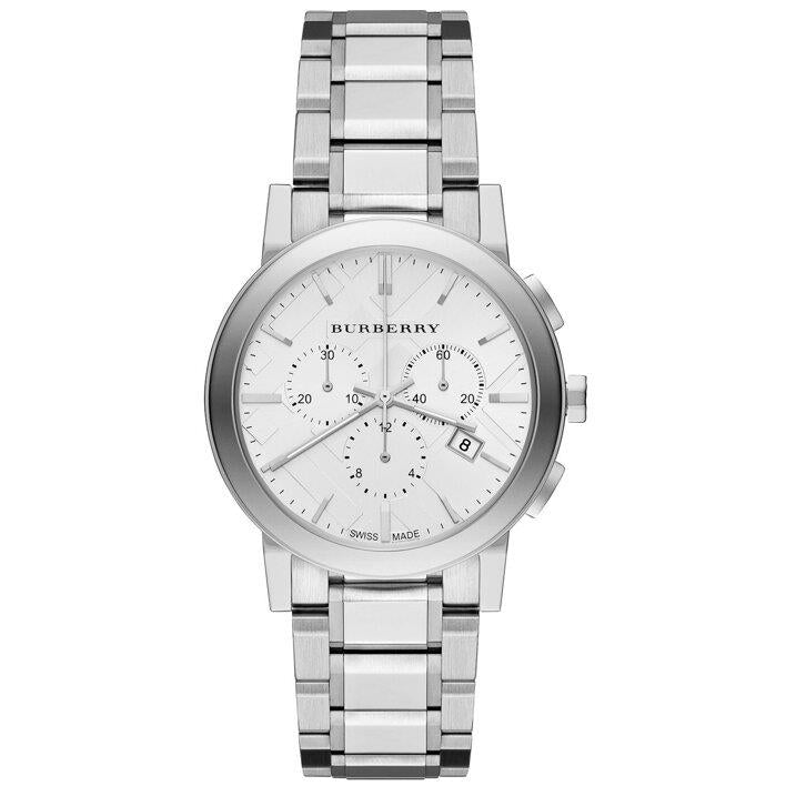 Burberry BU9750 City Chronograph Silbernes Zifferblatt Edelstahl