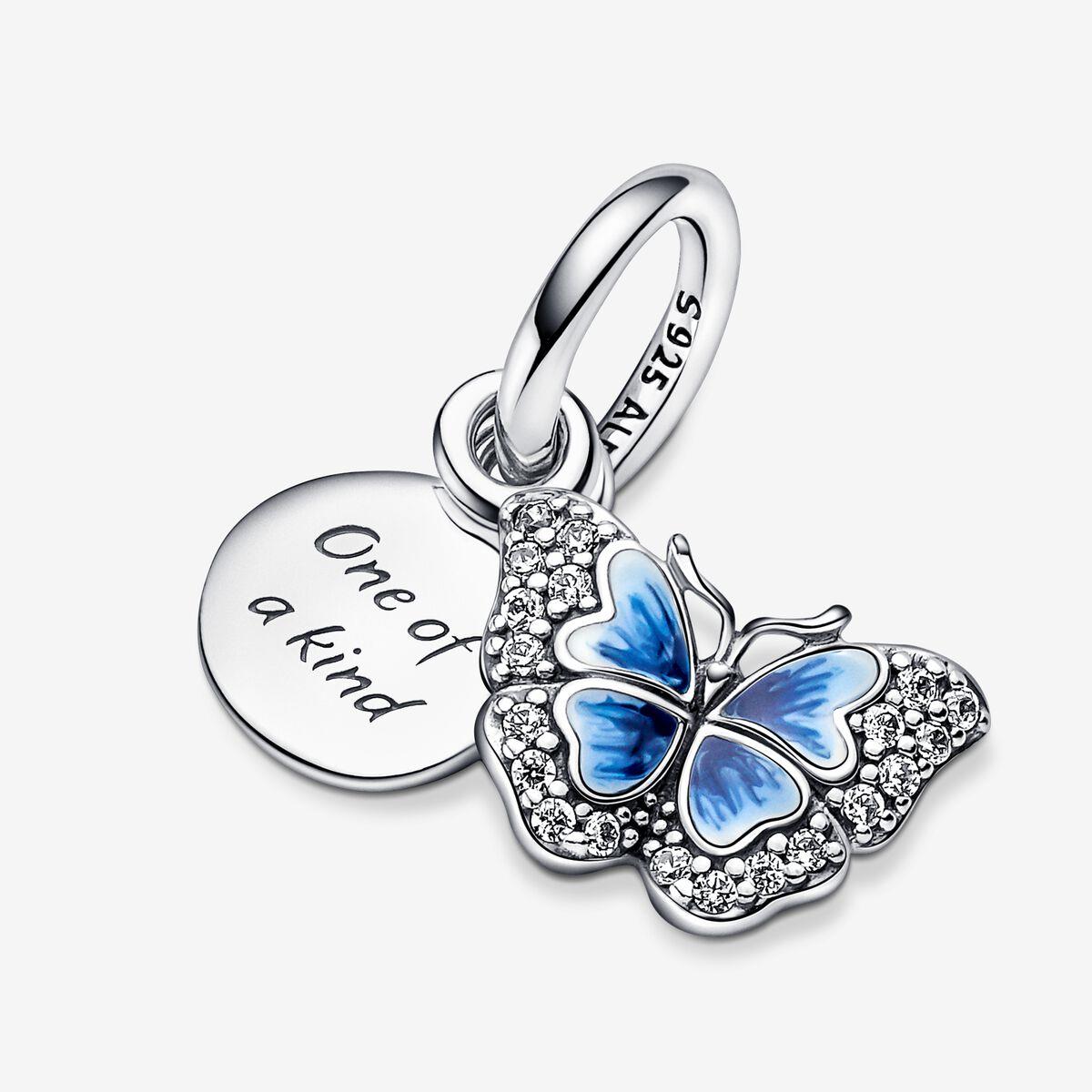 Pandora Blue Butterfly & Quote Double Dangle Charm