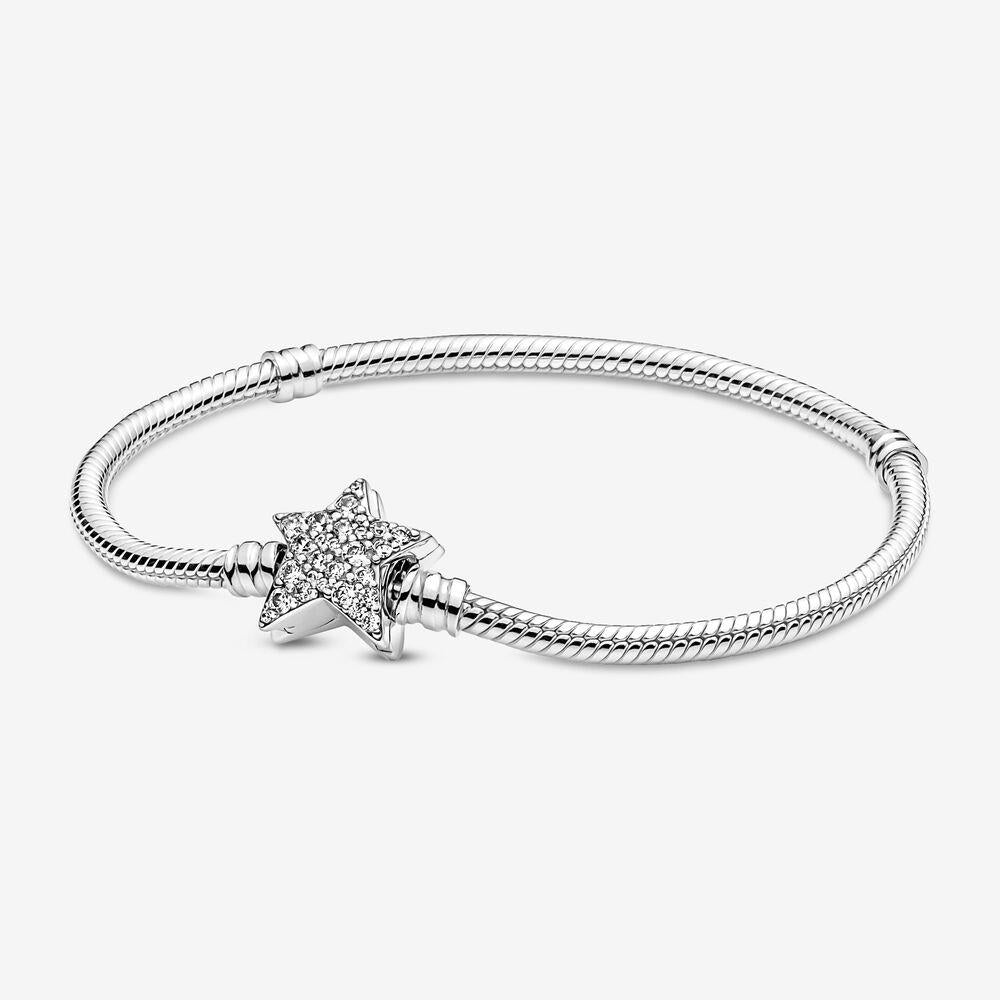 Pandora Moments Asymmetrischer Sternverschluss Schlangenkette Armband 18 cm