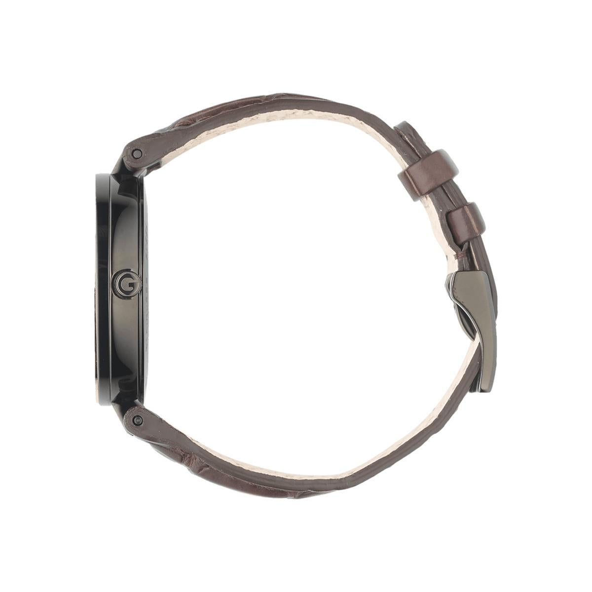 Gucci YA133304 Interlocking-G Schwarzes Zifferblattbraunes Leder Damen Uhr