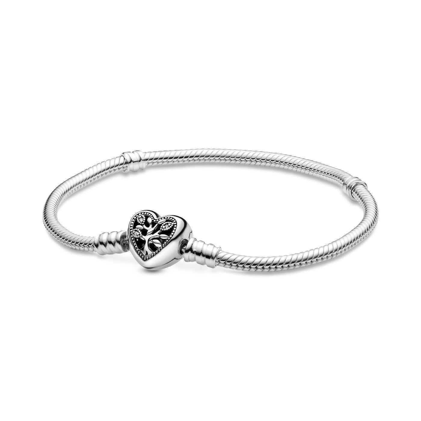 Pandora Moments Familienbaum-Herzverschluss Schlangenkette Armband 17 cm