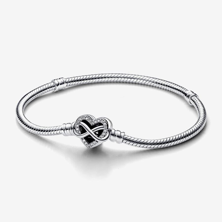 Pandora Moments Funkelndes Unendlichkeits-Herzverschluss Schlangenkette Armband 18 cm