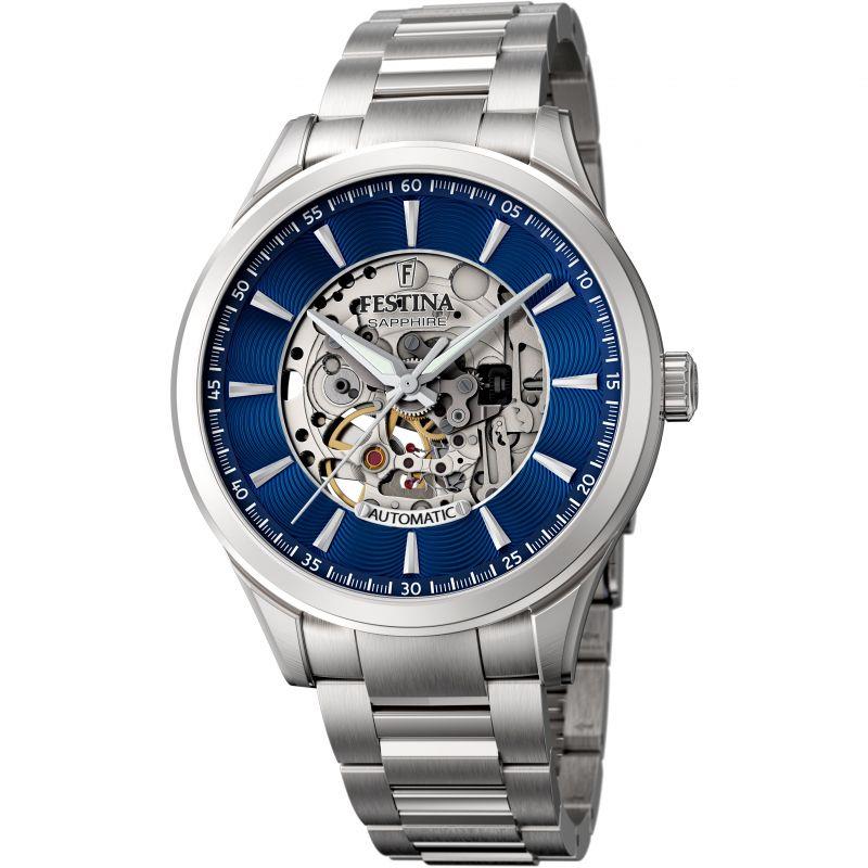 Festina F20536/3 Blaue Automatik-Skelett Herrenuhr