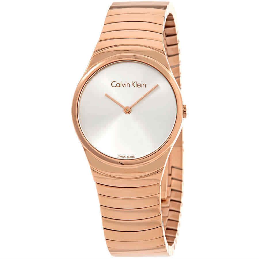 Calvin Klein K8A23646 Whirl Quarz Damen Uhr mit silbernem Zifferblattund roségoldfarbenem Gehäuse
