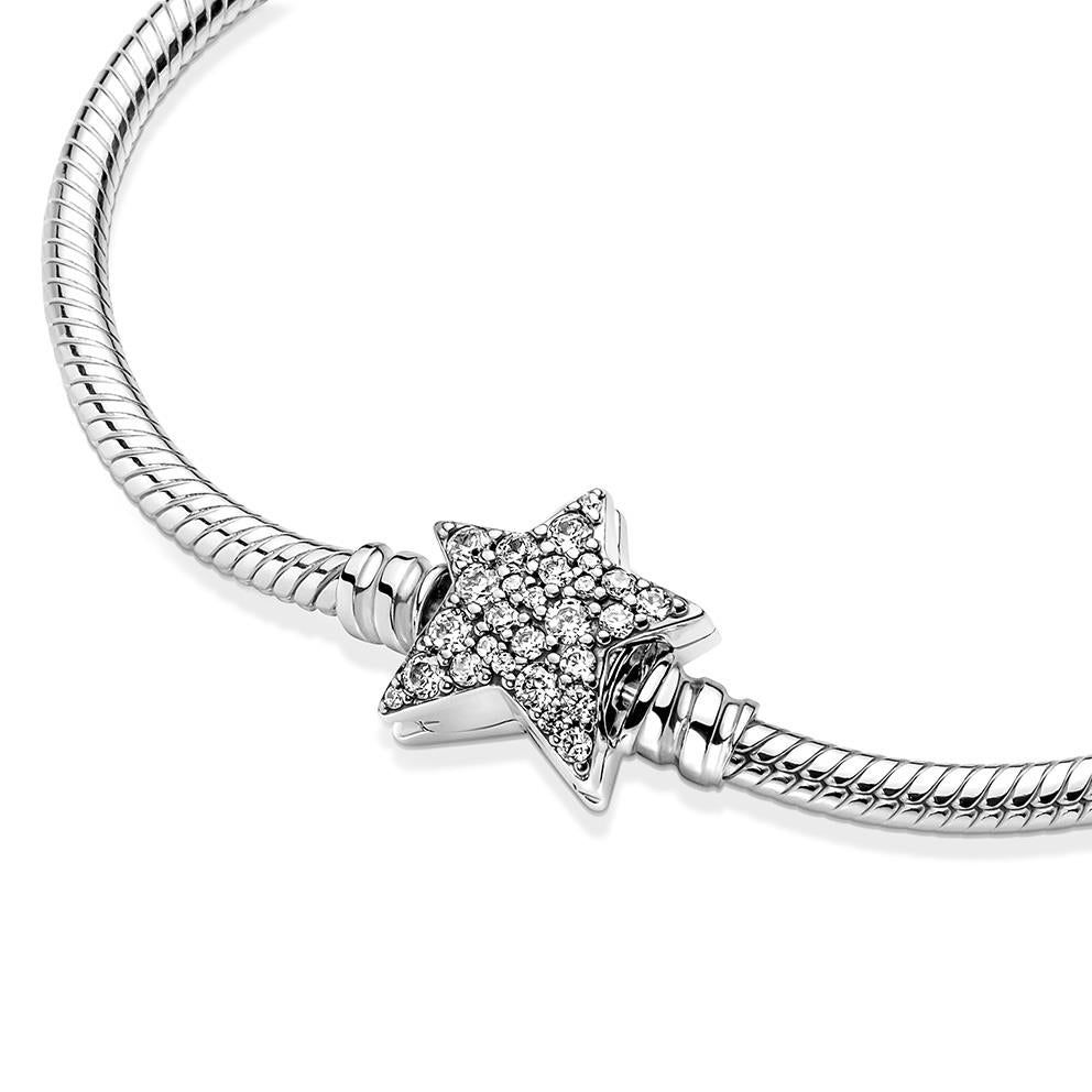 Pandora Moments Asymmetrischer Sternverschluss Schlangenkette Armband 19 cm