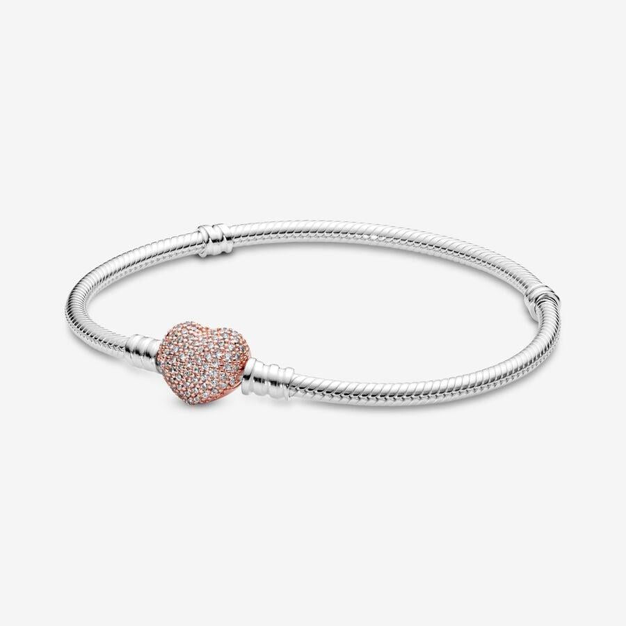 Pandora Moments Pave Herzverschluss Schlangenkette Armband 15 cm