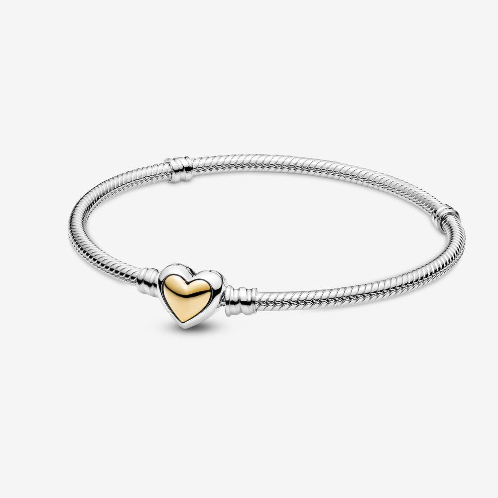 Pandora Abgerundeter Goldherzverschluss Schlangenkette Armband 19 cm