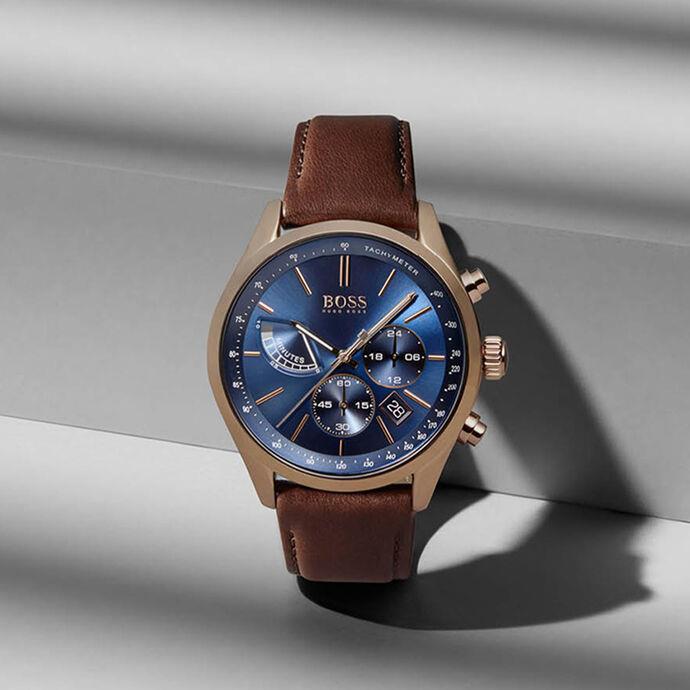 Hugo Boss 1513604 Leather Strap Chronograph Quartz Men's Watch