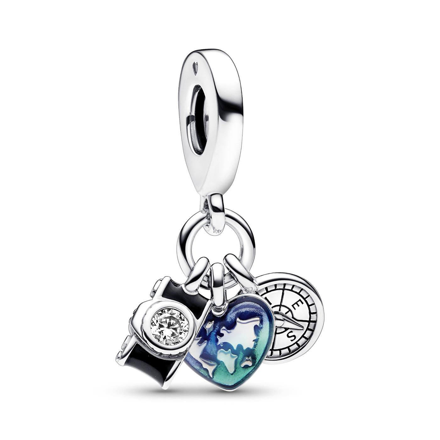 Pandora Kamera, Herz & Kompass Triple-Anhänger-Charm