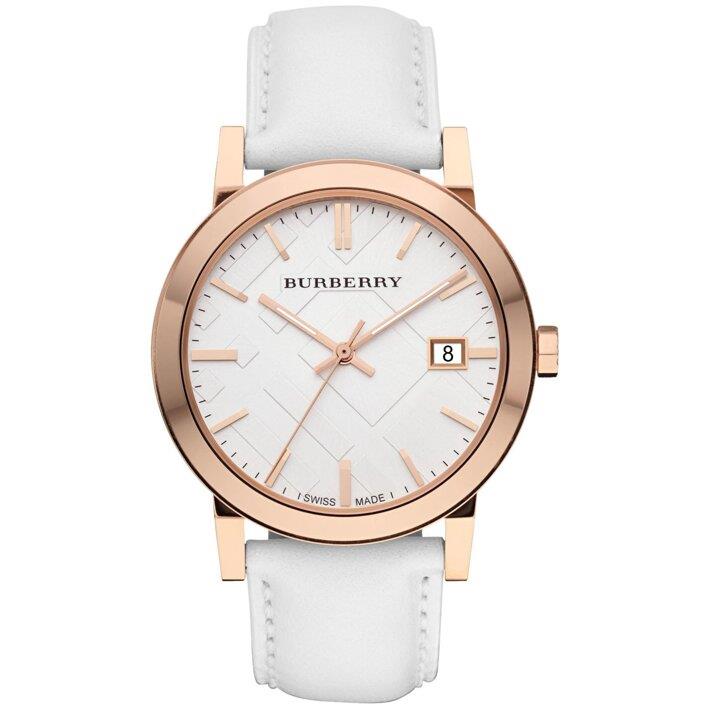 Burberry BU9012 Großes Karo Weißes Lederarmband Herrenuhr