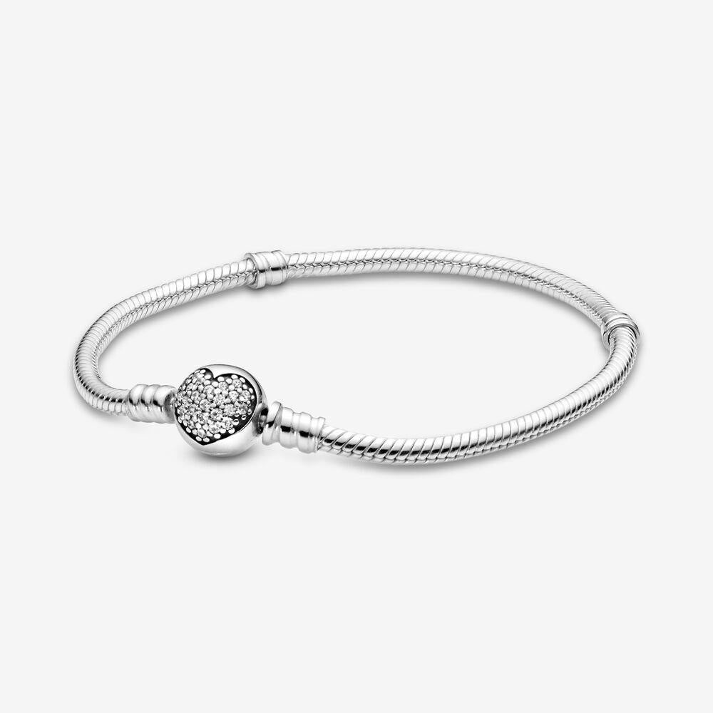 Pandora Moments Funkelndes Herzverschluss Schlangenkette Armband 19 cm