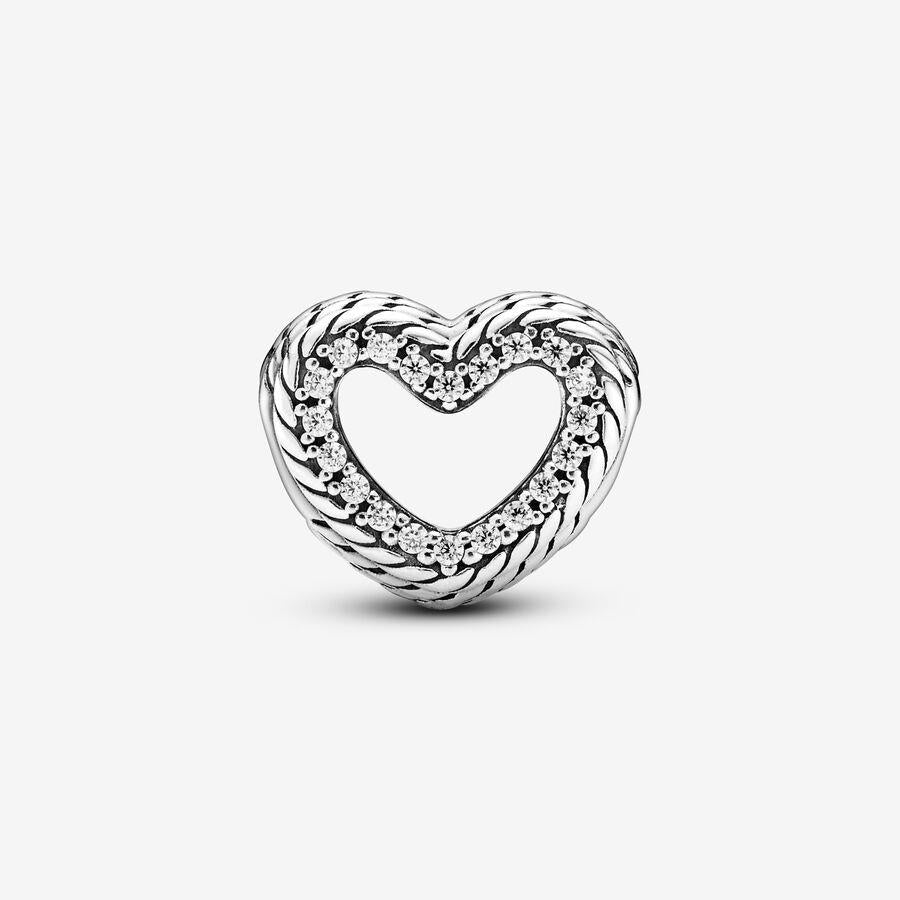 Snake Chain Pattern Open Heart Charm