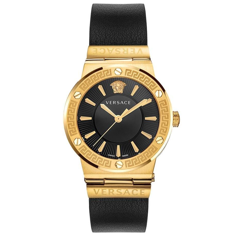 Versace VEVH00320 Greca Gold Black Leather Women's Watch