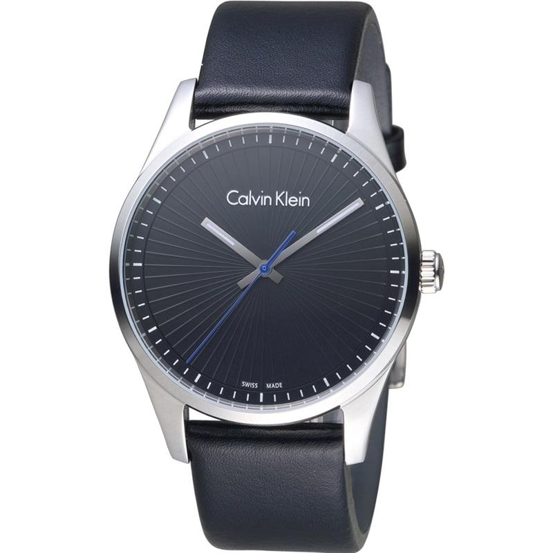 Calvin Klein K8S211C1 Steadfast Quarz Herren Uhr mit schwarzem Zifferblattund schwarzem Lederarmband