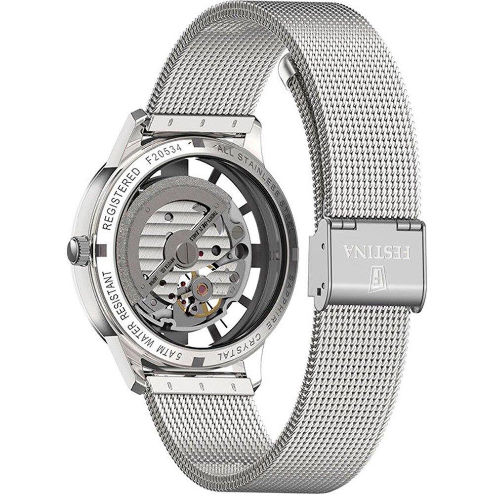 Festina F20534/1 Automatik-Skelett-Maschen-Armband Herrenuhr