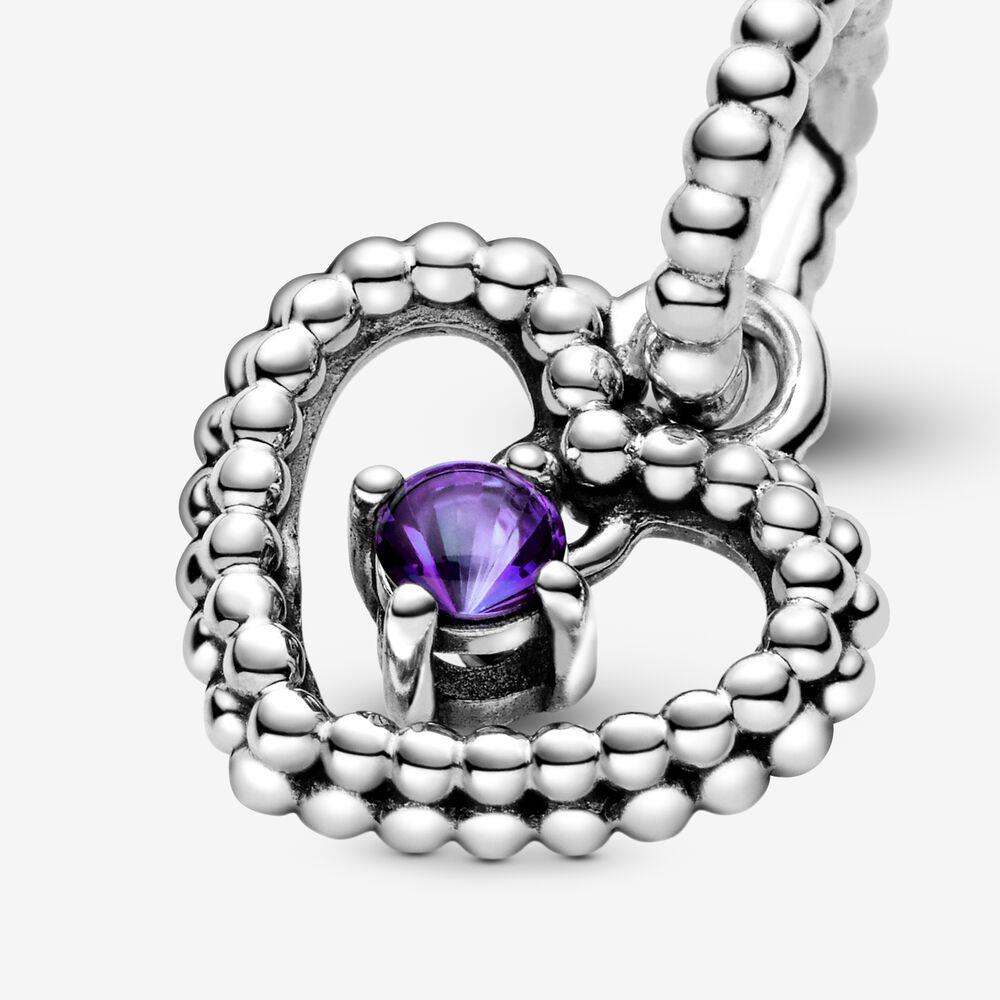 Pandora 798854C03 Purple Beaded Heart Dangle Charm