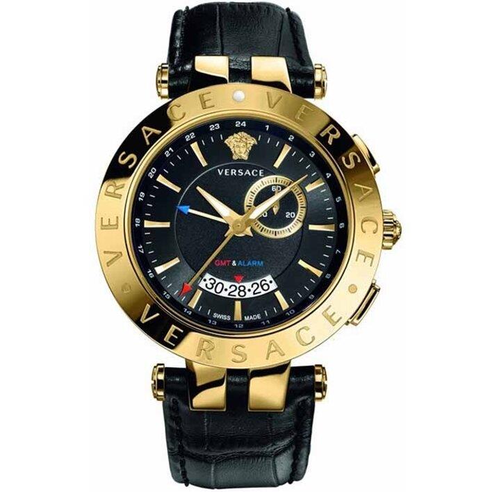 Versace 29G70D009S009 V-Race GMT Schwarzes Zifferblatt Herren Uhr