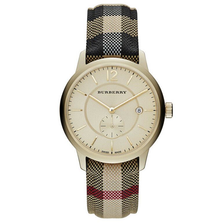 Burberry BU10001 Karo-Stoff ummanteltes Leder Unisex-Uhr