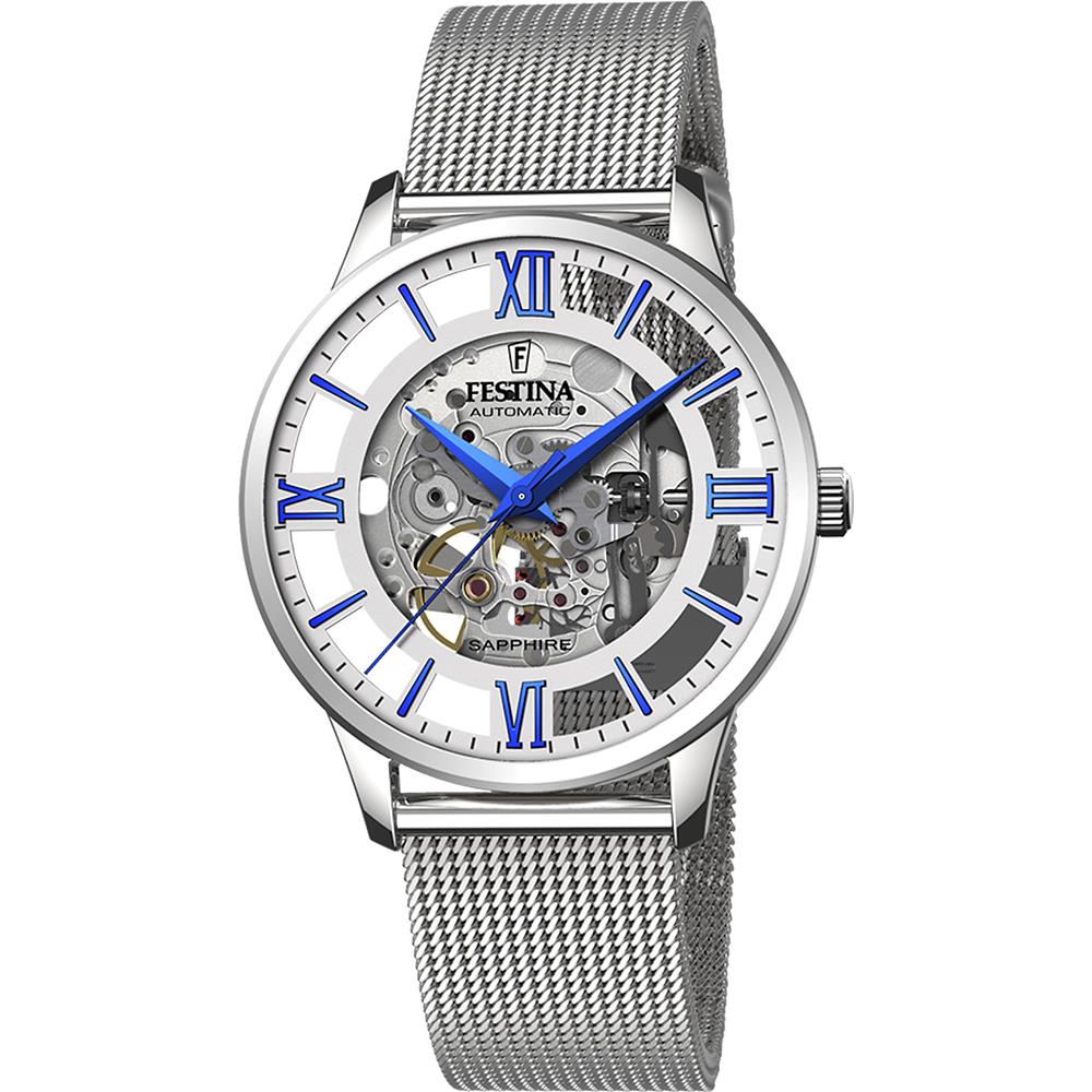 Festina F20534/1 Automatik-Skelett-Maschen-Armband Herrenuhr