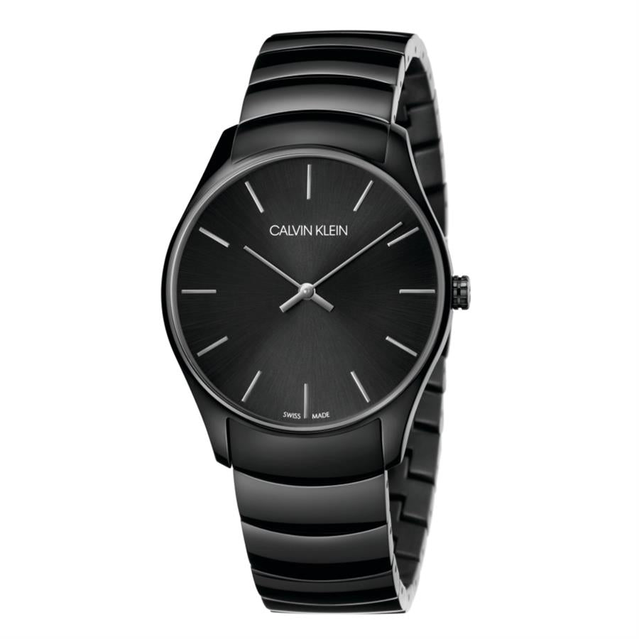 Calvin Klein K4D21441 Classic Too Quarz Unisex Uhr mit schwarzem Zifferblatt