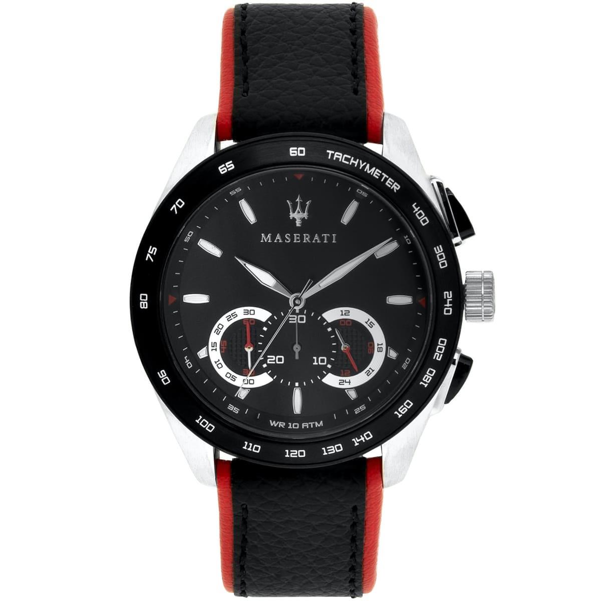 Maserati Traguardo Black Dial Black Leather Strap Men's Watch