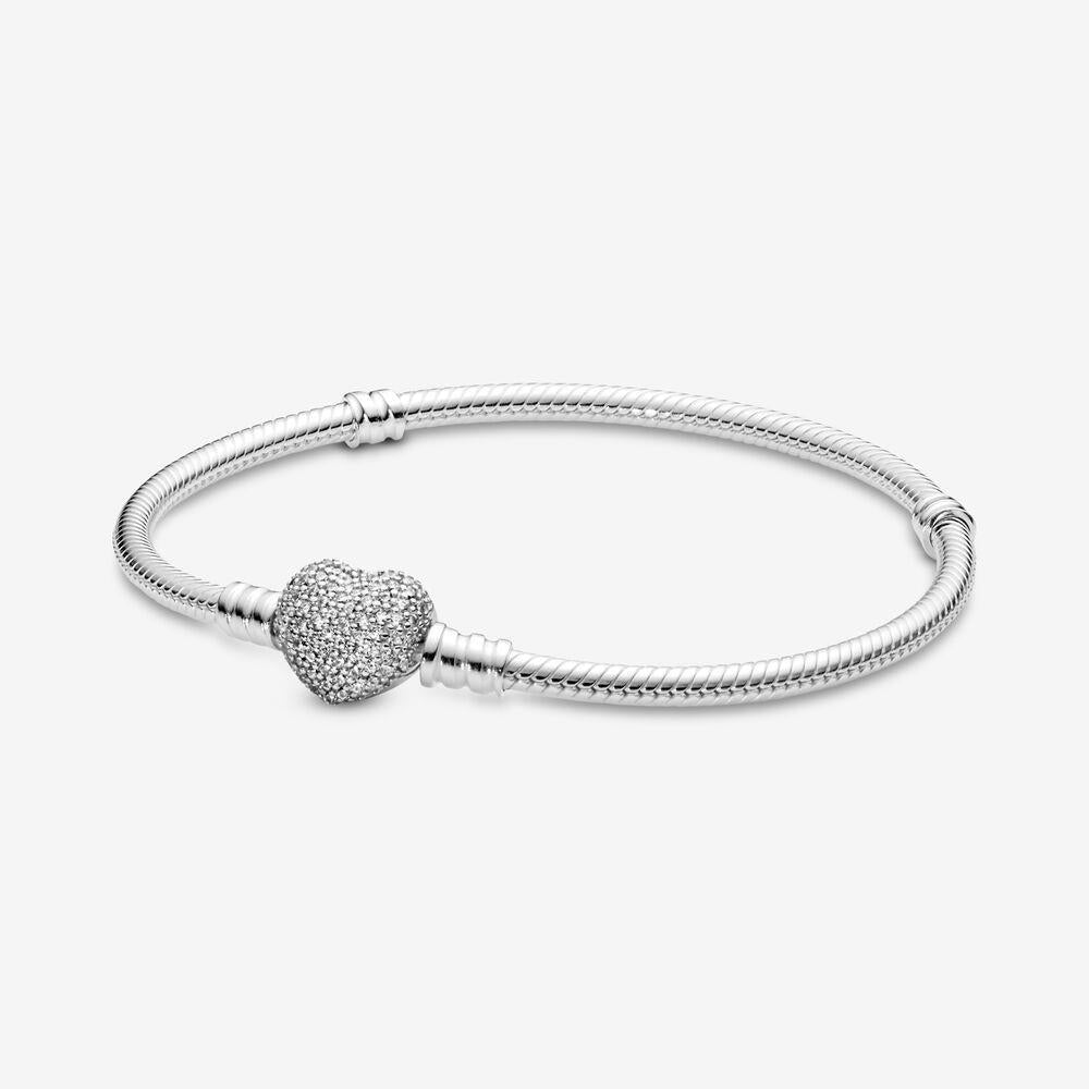 Pandora Moments 590727CZ-21 Schlangen-Gliederarmband mit Funklendem Herz-Verschluss