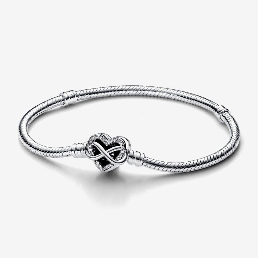 Pandora Moments Funkelndes Unendlichkeits-Herzverschluss Schlangenkette Armband 17 cm