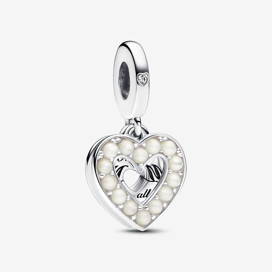 Pearlescent White Heart Mum Double Dangle Charm